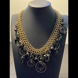 Marciano Vintage 1996 Spiral Ring Golden Statement Necklace Black Glass Pendants
